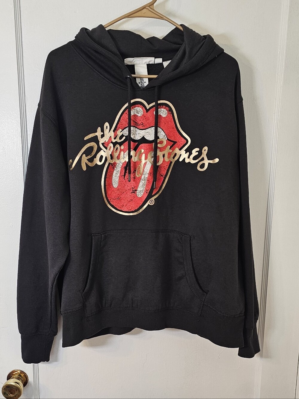 The Rolling Stones Black Logo Hoodie with Red Tongue Graphic